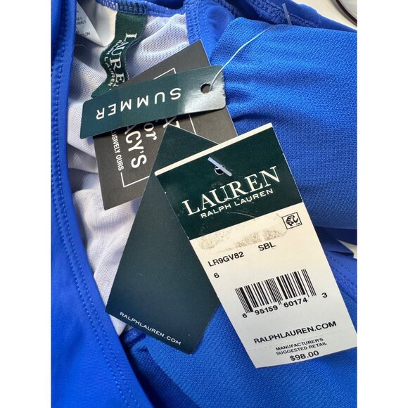 Ralph Lauren Tankini Swim Size 6 Halter Top Print Bottom NWT Blue Ruffle Print B - Picture 3 of 12